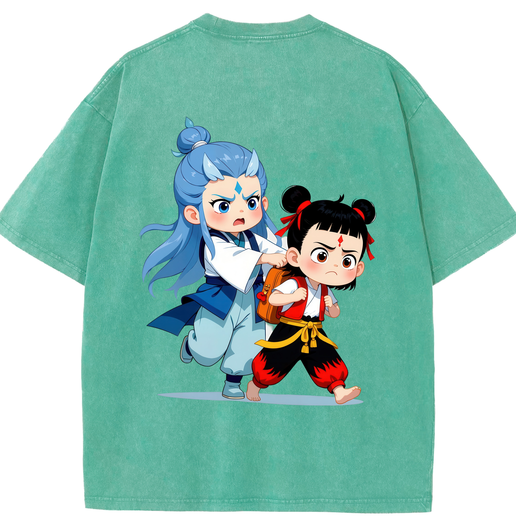 （画像用） Ne Zha 2 ナタ 魔童の大暴れ 綿100% ヴィンテージ風 半袖Tシャツ（背面プリント）